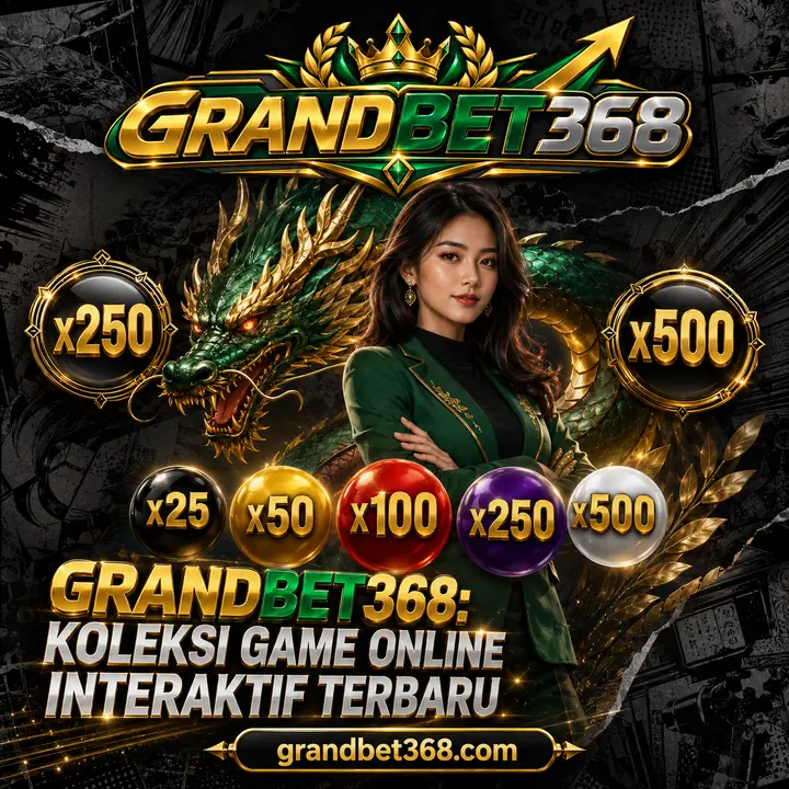 Banner GRANDBET368: karakter wanita dewasa, naga, dan bola jackpot bergaya sinematik